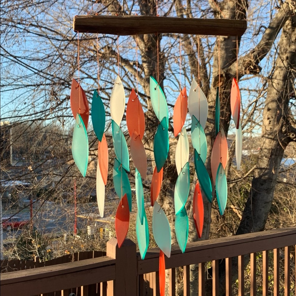 Sand Rose & Aqua Mixed Leaves 9x20 Wind Chime - Picture 5 of 11